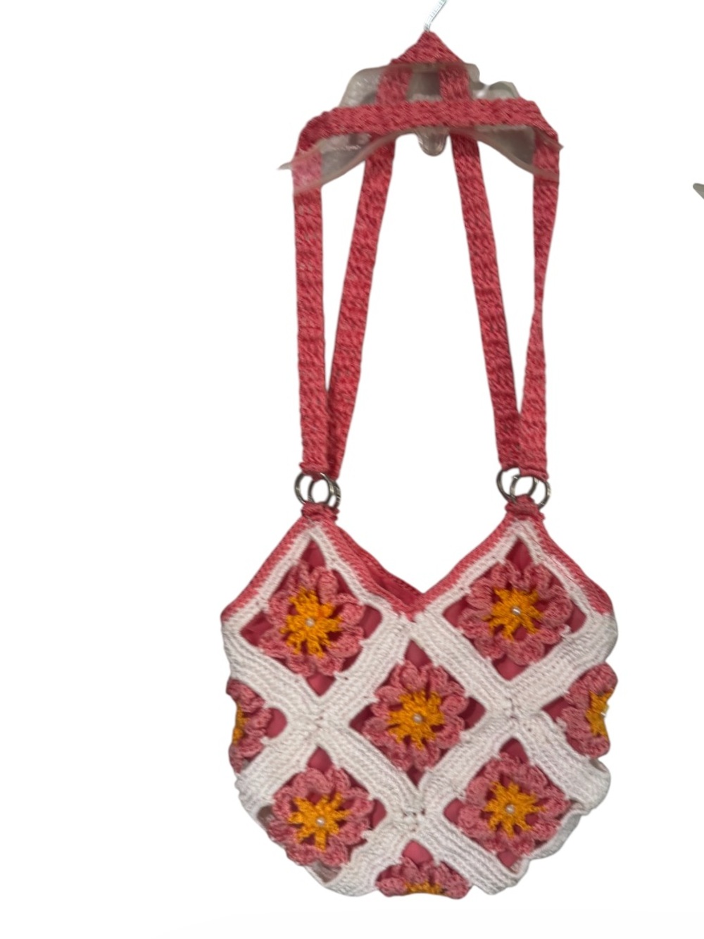 Pink cherry blossom Crochet Floral Shoulder Bag